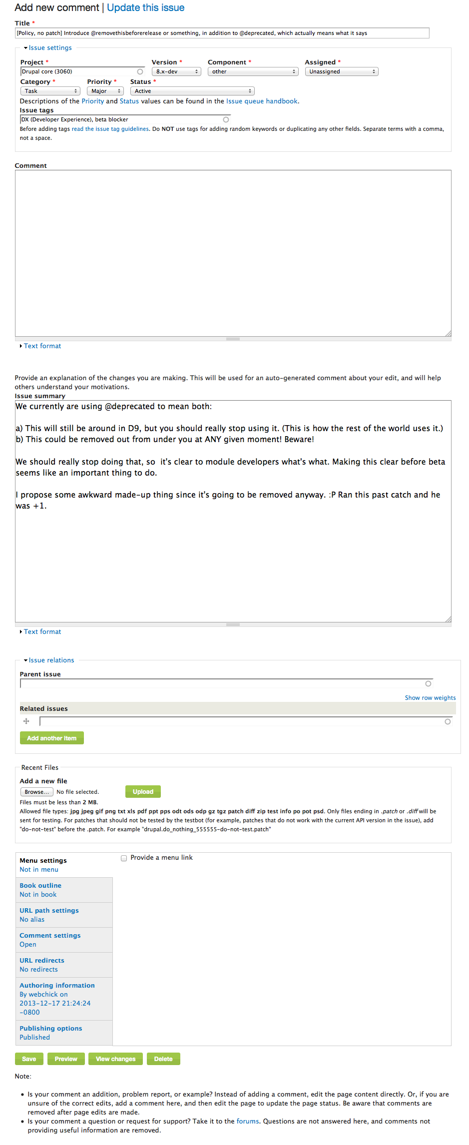 A *huge* node form at the bottom of the comment stream